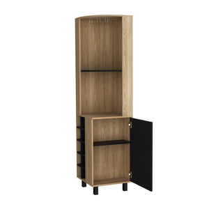English Elm Leah Corner Bar Cabinet in Melamine with 10-Bottle Wine Rack, Glass Holder, Shelves & Modern Legs B128S00007