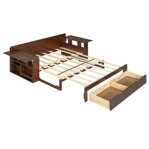 English Elm Full Size Daybed with Hydraulic Desk Armrests Storage Drawer and Sofa Seating Espresso LT000271AAP