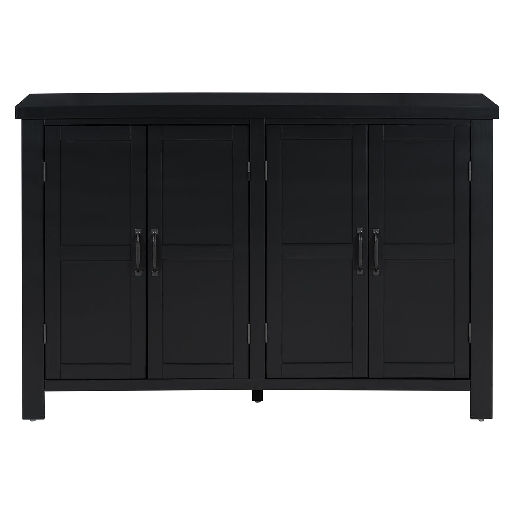 English Elm U_STYLE Mid-Century 4-Door Storage Sideboard with Adjustable Shelves, Retro Handles, Sturdy Pine Legs Black N711P218615B