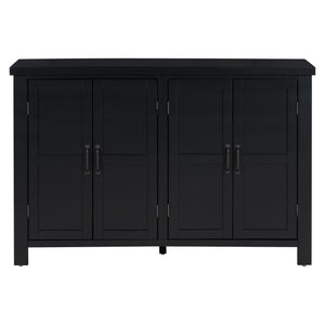 English Elm U_STYLE Mid-Century 4-Door Storage Sideboard with Adjustable Shelves, Retro Handles, Sturdy Pine Legs Black N711P218615B