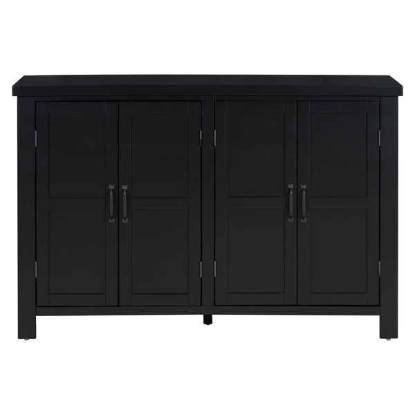 English Elm U_STYLE Mid-Century 4-Door Storage Sideboard with Adjustable Shelves, Retro Handles, Sturdy Pine Legs Black N711P218615B