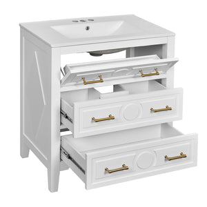 English Elm 60'' Bathroom Vanity Set With Elegant Ceramic Sink, Soft-Close Drawers, Solid Wood Frame Storage Solution N710SS00003K