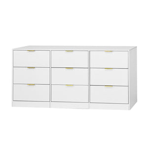 English Elm White 9 Drawer Dresser with Gold Handles — 63" Deep Wooden Chest, Spacious Storage for Bedroom & Living W409P307594