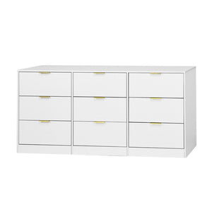 English Elm 9 Drawer Handleless White Matte Dresser Sleek Minimalist Storage for Bedroom or Hallway White W409S00015