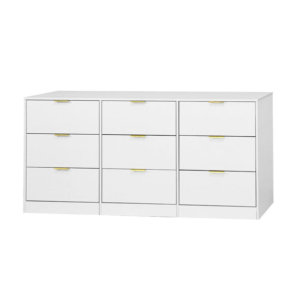 English Elm 9 Drawer Handleless White Matte Dresser Sleek Minimalist Storage for Bedroom or Hallway White W409S00015
