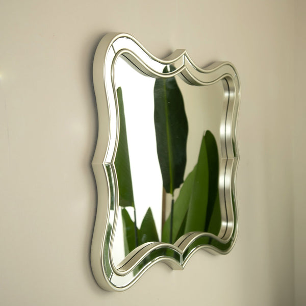 English Elm 24'' Fleuron Mirror Wave-Shape PU Frame Luxury Decorative Wall Mirror Golden or Silver Accent, Stylish W2615P346500