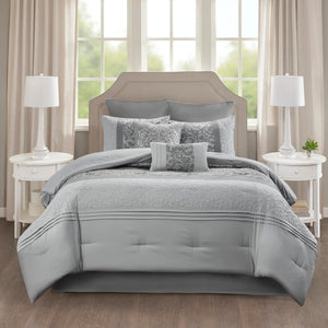 English Elm Embroidered 8-Piece Comforter Set In Serene Grey For King Beds – Cozy Microfiber With Elegant Accents B03594922