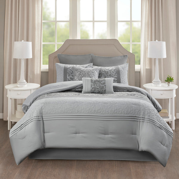 English Elm Embroidered 8-Piece Comforter Set In Serene Grey For King Beds – Cozy Microfiber With Elegant Accents B03594922