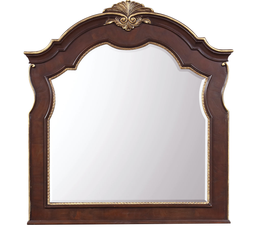 English Elm Paris Cherry G09300-M Mirror with Beveled Glass, Carved Wood Frame, Gold Accents, 51"H x 47"W B078P301020