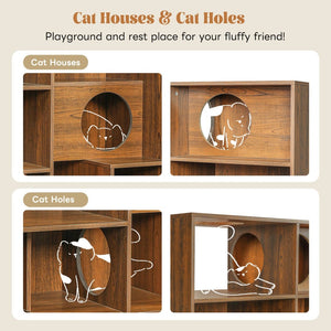 English Elm Modern Wood Grain Bookshelf Cat Habitat with Climbing Cubbies for Living Room Brown N752P395027D