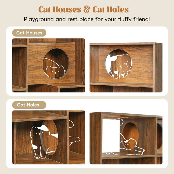 English Elm Modern Wood Grain Bookshelf Cat Habitat with Climbing Cubbies for Living Room Brown N752P395027D