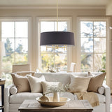 Hampton Hill Presidio Transitional 5-Light Dimmable Chandelier with Drum-shaped Fabric Shade & Adjustable Height FB150-1153 Gold/Black