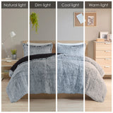 Intelligent Design Malea Glam/Luxury Shaggy Long Fur Comforter Mini Set ID10-2235 Black/White