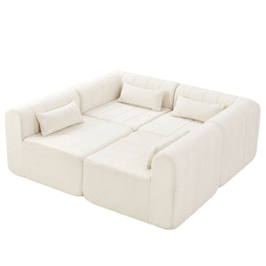 English Elm 145.5 Inch Four Piece Modular Sectional Sofa Beige Polyester Low Profile Living Room N767P346281B