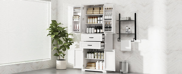 English Elm Christopher Knight Home® - Storage Cabinet 72.5" Tall Multi-Shelf Organizer with 2 Deep Drawers, Adjustable Shelf & Anti-Tip Safety White N759P293426K