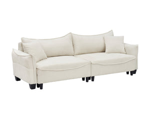 English Elm Sofa Beige Corduroy 3-Seater Convertible Sofa Bed with Two Pillows, Solid Wood Frame, 500lb Capacity W1278S00039