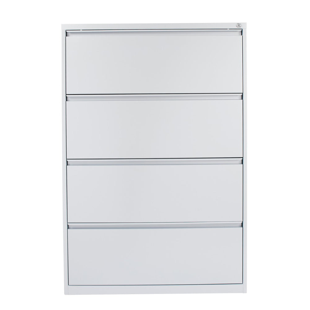 OSP Home Furnishings 36" Steel Lateral File Cabinet with Ball Bearing Drawers Locking Security and Leveling Glides 4 Glides Silver LF436-SV