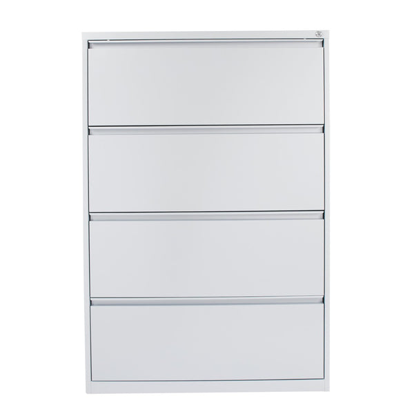 OSP Home Furnishings 36" Steel Lateral File Cabinet with Ball Bearing Drawers Locking Security and Leveling Glides 4 Glides Silver LF436-SV