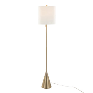 English Elm Cone 64" Contemporary Metal Floor Lamp Gold with White Linen Drum Shade, Slim Cone Base, Pull Chain B202P224209