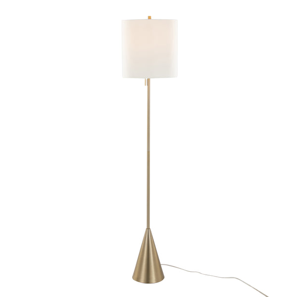 English Elm Cone 64" Contemporary Metal Floor Lamp Gold with White Linen Drum Shade, Slim Cone Base, Pull Chain B202P224209