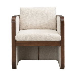 English Elm 25.25" Boucle Upholstered Accent Dining Chairs Mid-century Rubberwood Frame Set of 2 Almond,Walnut N771P392217V