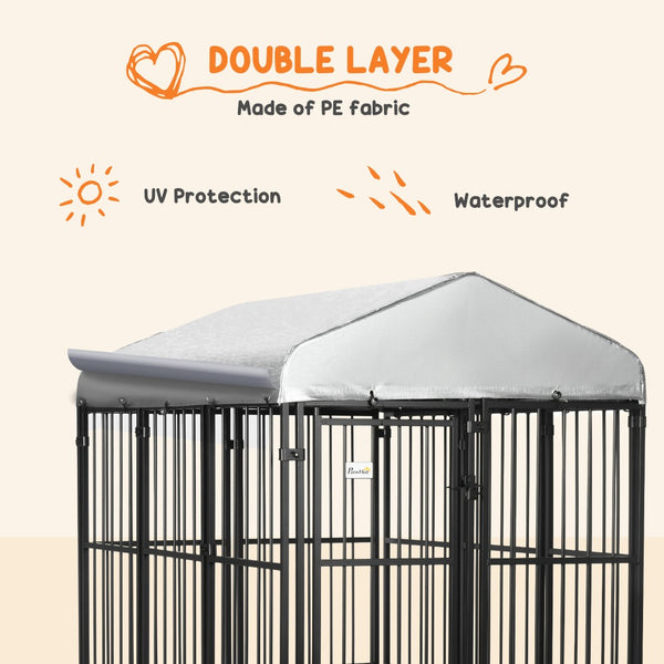 English Elm Pawhut Outdoor Dog Run Kennel with Canopy Heavy Duty Steel Chain Link Playpen W2225P217157