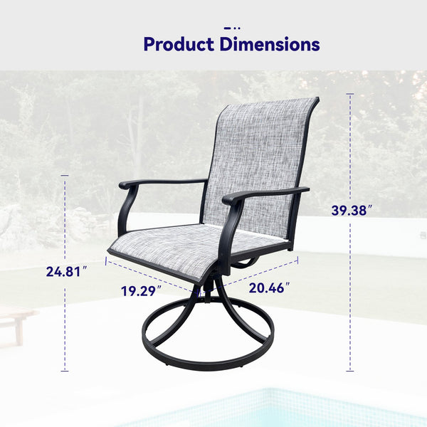 English Elm Swivel Textilene Patio Dining Chairs Set of 2 – Breathable Outdoor Porch Deck Chairs with 360° Rocking Black+ Gray W213P271500