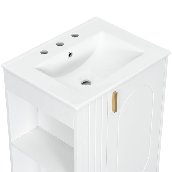 English Elm Christopher Knight Home® - 24" Retro Bathroom Vanity with Ceramic Sink, Solid Wood Frame, Soft-Close Door, Ample Storage White N759P293645K