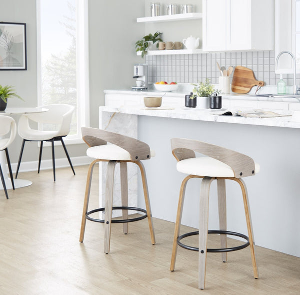 English Elm Fixed-height Swivel Counter Stools with Faux Leather Seats and Chrome Footrest Set of 2 B202S01829