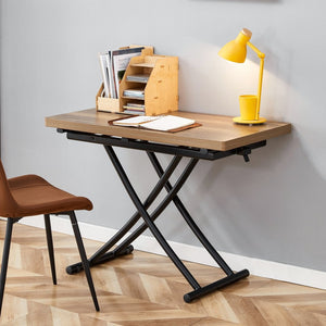 English Elm Modern Adjustable Lift Table Walnut Grain Mdf Top Slim Metal Legs Home Office Use Black,Natural Wood W1151P302104