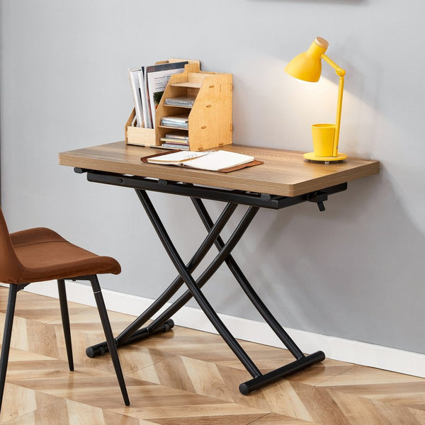 English Elm Modern Adjustable Lift Table Walnut Grain Mdf Top Slim Metal Legs Home Office Use Black,Natural Wood W1151P302104