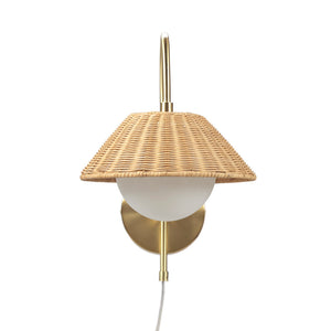 JLA Home INK+IVY - Rattan Artisan Wall Sconce with Gold Accent, Frosted Globe & 60" Cord — Plug-In Ambient Lighting II155-0145