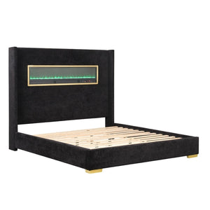 English Elm Contemporary Queen Platform Bed Upholstered Fabric Headboard with Built-in 3d Fireplace B2741P439939