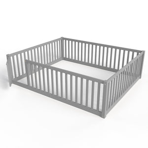 English Elm Queen Kids Floor Bed Pine Wood Frame with Safety Rails Door and Low Profile Design Gray W1580P418053