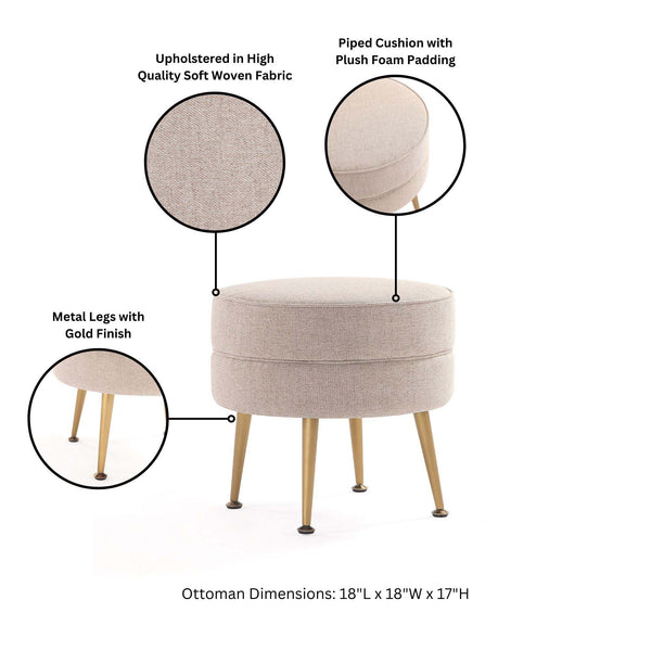 English Elm Bailey Upholstered Accent Ottoman In Wheat - Modern Elegance, Plush Comfort, And Stylish Design! B365P397871