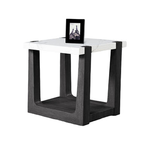 English Elm 1pc End Table with Faux Marble Top, Two-Tone Modern Accent Piece, 24” Square Stylish Living Room Black,White 28 L x 28 W x 14 H B2741P402817
