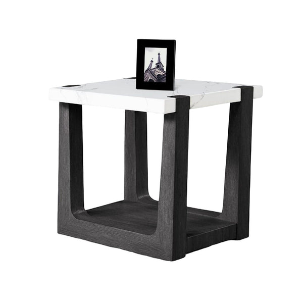 English Elm 1pc End Table with Faux Marble Top, Two-Tone Modern Accent Piece, 24” Square Stylish Living Room Black,White 28 L x 28 W x 14 H B2741P402817