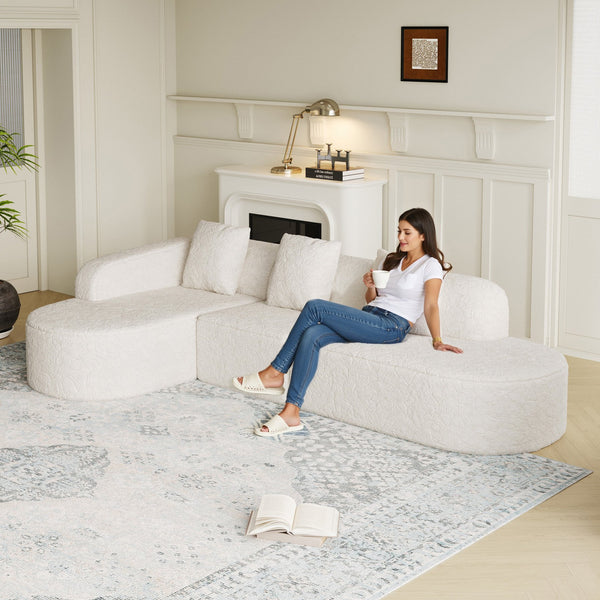 English Elm 111.8-Inch L-Shaped Curved Modular Sofa - Modern Lychee-Textured Fabric With Pillows For Comfort W834S00544