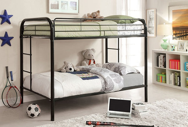 English Elm Contemporary Twin-Over-Twin Bunk Bed with Pull-Out Trundle and Built-In Ladder for Space-Saving Rooms Black 86 L x 21 W x 7 H B2741P353754
