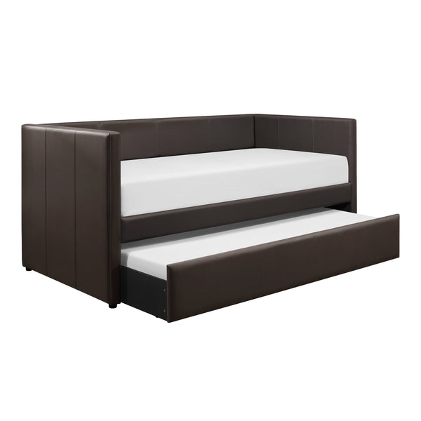 English Elm Brown Faux Leather Daybed with Underbed Trundle, Contemporary Wood Frame, Space-Saving Guest Sleep solution B011S01505