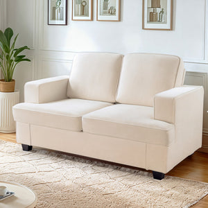 English Elm Modern Velvet Loveseat with Deep Seating and High-Density Foam, Loose Back Cushions, Wide Arms, Stylish Living Sofa for Home 93 Ivory B2735P292323