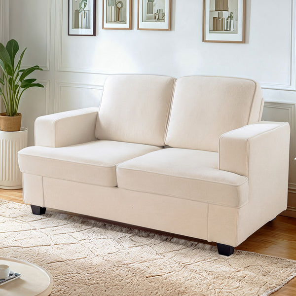English Elm Modern Velvet Loveseat with Deep Seating and High-Density Foam, Loose Back Cushions, Wide Arms, Stylish Living Sofa for Home 93 Ivory B2735P292323