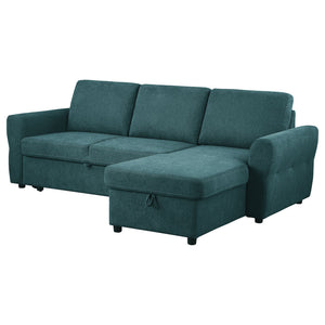 English Elm Kenna Teal Blue Sleeper Sectional with Storage Ottoman, Tufted Upholstery, Rounded Arms, Modern Comfort B062S01105