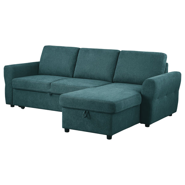 English Elm Kenna Teal Blue Sleeper Sectional with Storage Ottoman, Tufted Upholstery, Rounded Arms, Modern Comfort B062S01105