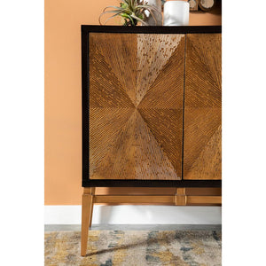 English Elm Capri Brown & Antique Gold Two-Tone 4-Door Accent Cabinet — Elegant Storage, Spacious Concealed Design B062P328616