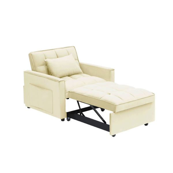 English Elm Sofa Convertible Sleeper Chair with Adjustable Back and Serpentine Spring Support Creamy White W2564P462075