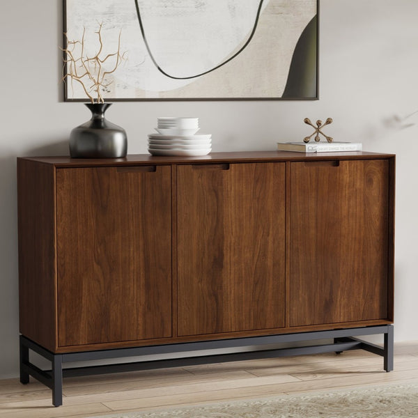 English Elm Banting Walnut Veneer Sideboard with Graphite Metal Frame for Dining or Living Room B136P439003