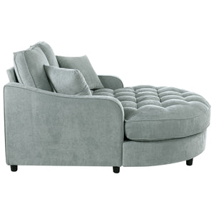 English Elm 55" Modern Chaise Lounge Sofa Bed Upholstered in Soft Chenille with Tufted Round Seat & Pillows, Durable Frame Green N719P256002F