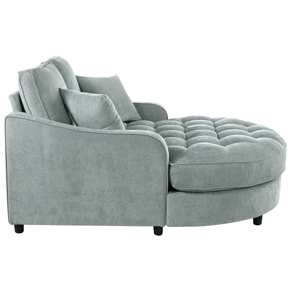English Elm 55" Modern Chaise Lounge Sofa Bed Upholstered in Soft Chenille with Tufted Round Seat & Pillows, Durable Frame Green N719P256002F