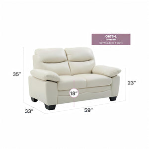 English Elm Glory Marta G674-L Loveseat with Pocket Coil Seating, PU Upholstery, Removable Backs, Durable Design Off White 15 L x 60 W x 31 H B078108380